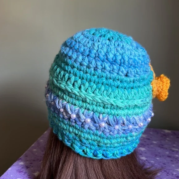 Crochet daffodil newsboy baseball hat medium acrylic yarn new - Picture 6 of 11